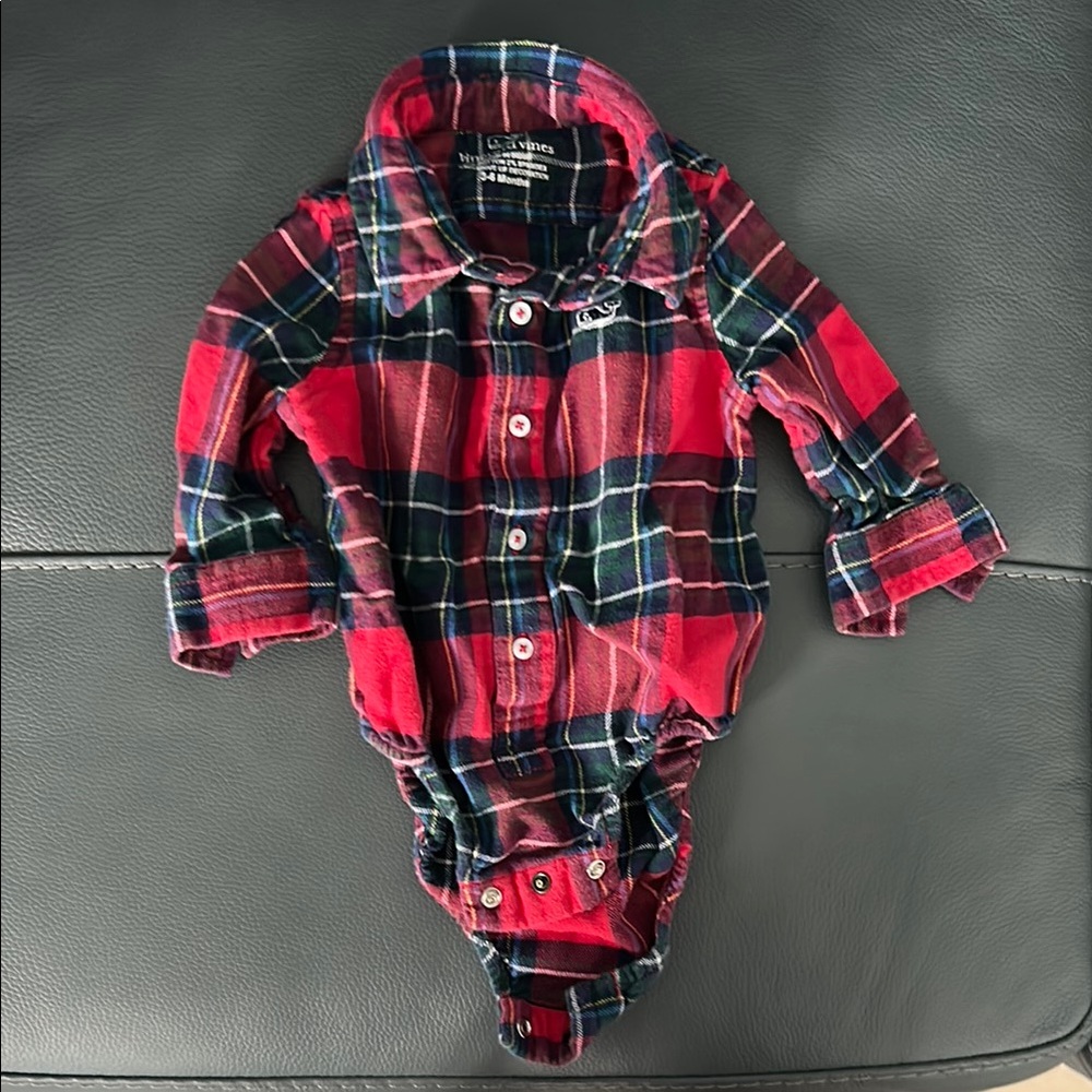 Vineyard Vines Baby Flannel Tartan Onesie